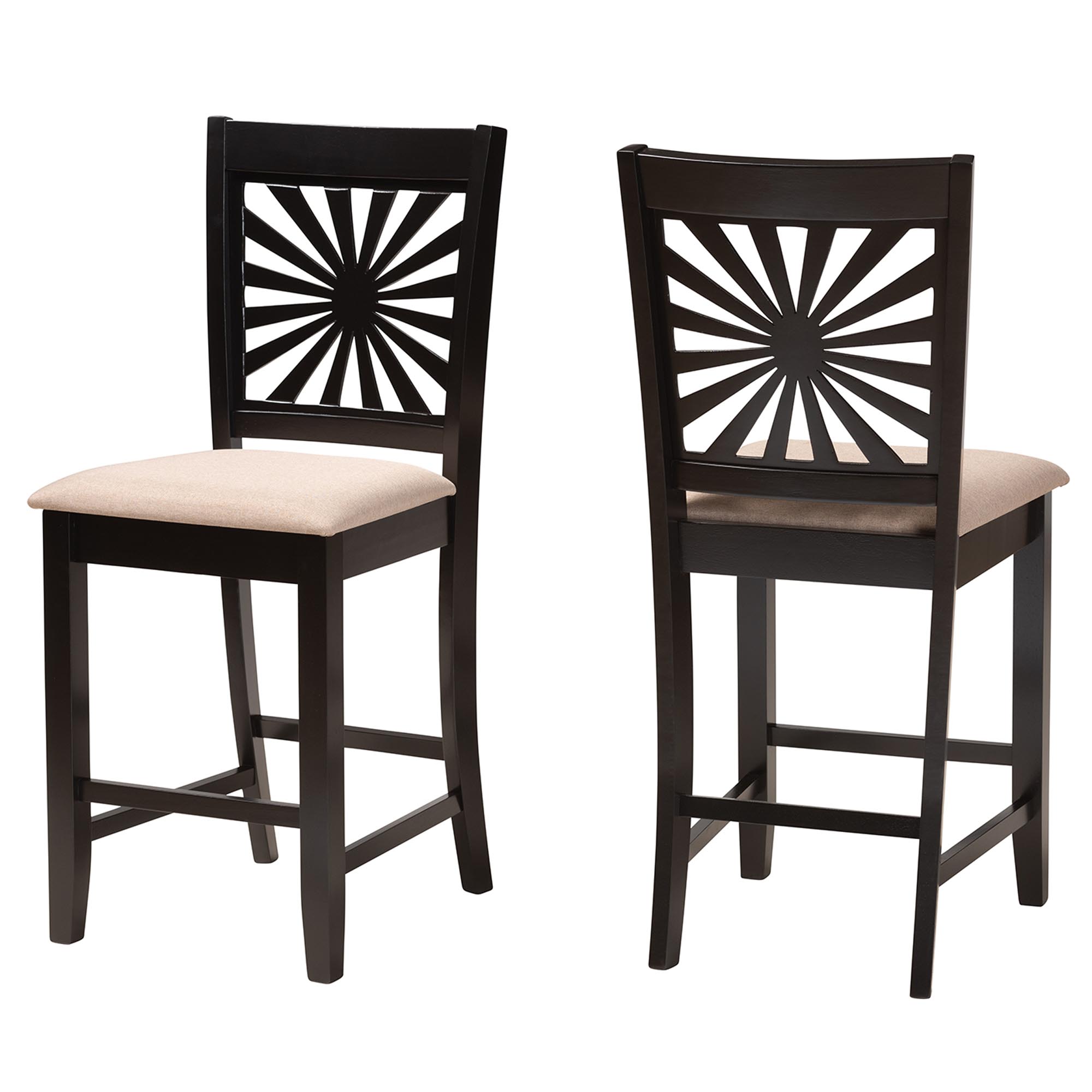 Baxton Studio Olympia Modern Beige Fabric and Espresso Brown Finished Wood 2-Piece Counter Stool Set